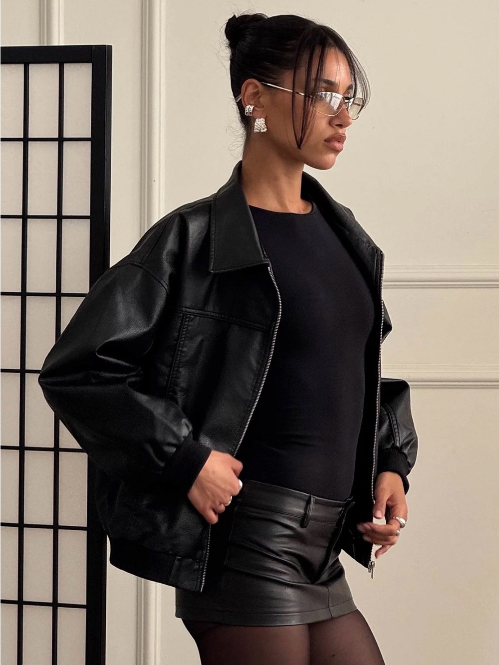 Princess Polly Black Faux Leather Bomber Jacket